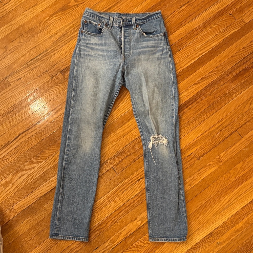 Levi's Light Blue Distressed Straight Leg Jeans